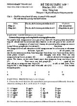 Đề thi Olympic môn Tiếng Anh Lớp 7 - Năm học 2014-2015 - Trường THCS Thanh Văn (Có đáp án)